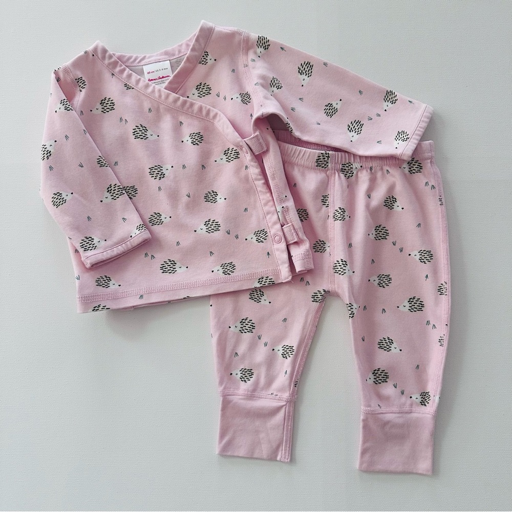 Hanna Andersson 3-6 Months Baby Girl Pink Hedgehog Top Pants Set Pima Organic